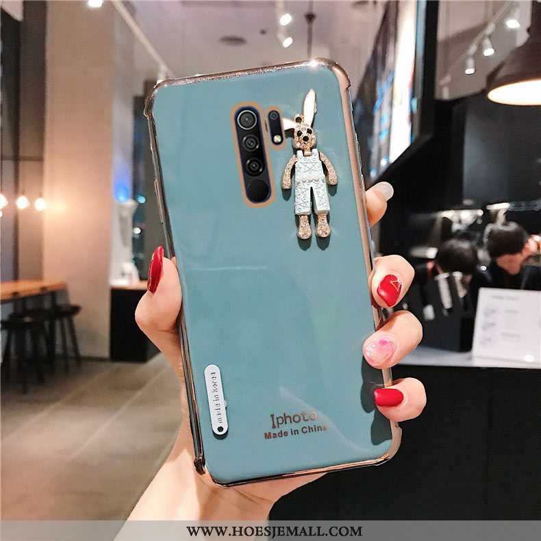 Hoesje Xiaomi Redmi 9 Persoonlijk Siliconen Plating Groen Strass Eenvoudige Anti-fall