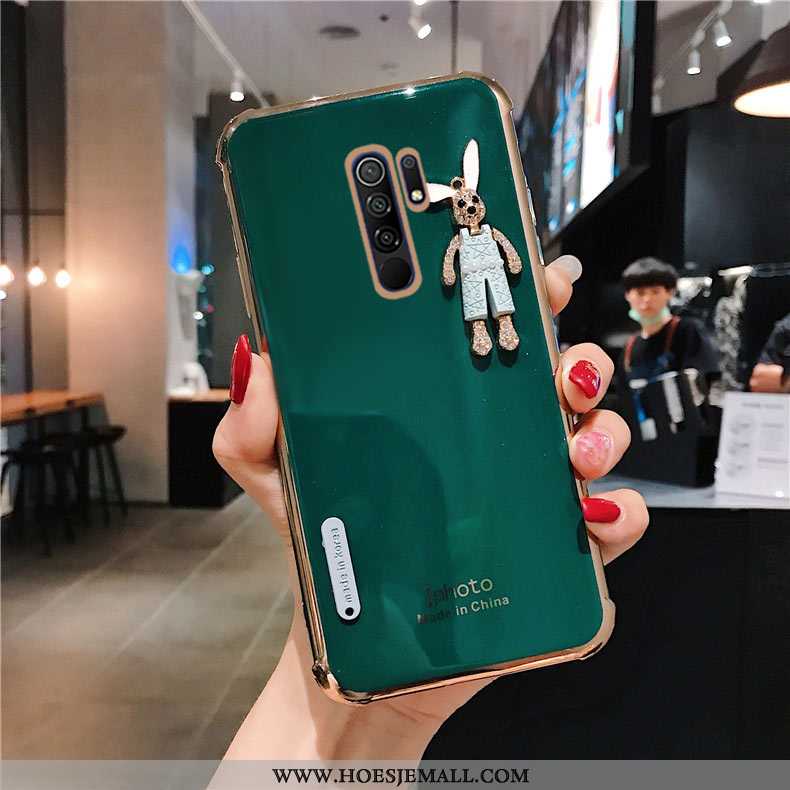 Hoesje Xiaomi Redmi 9 Persoonlijk Siliconen Plating Groen Strass Eenvoudige Anti-fall