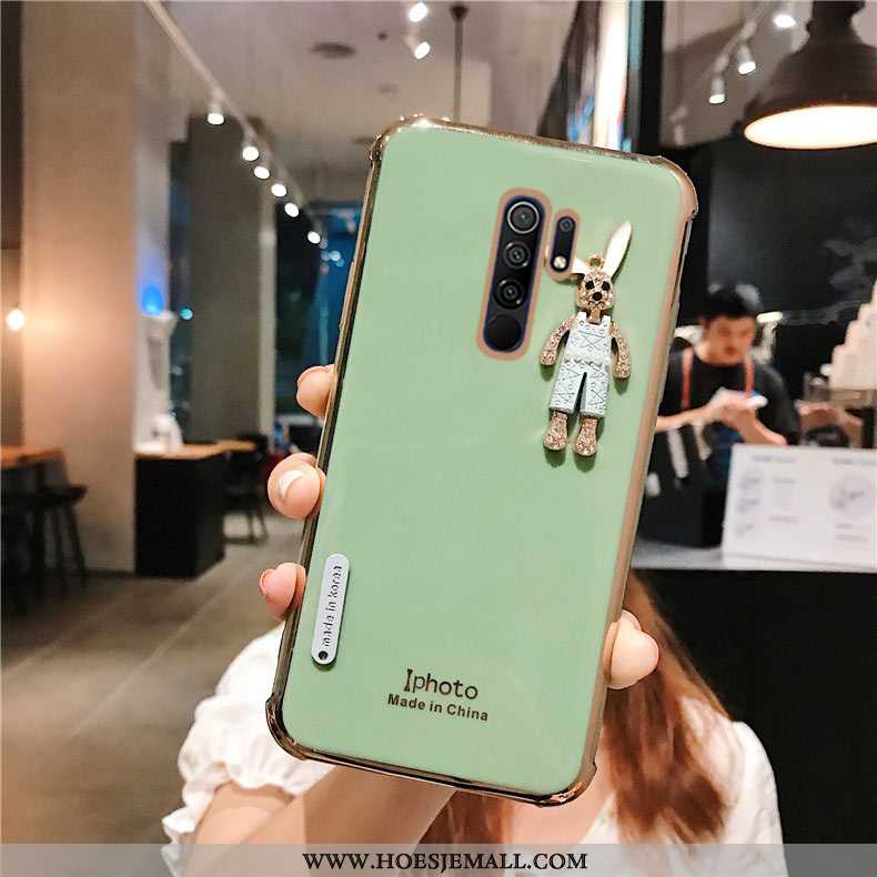 Hoesje Xiaomi Redmi 9 Persoonlijk Siliconen Plating Groen Strass Eenvoudige Anti-fall