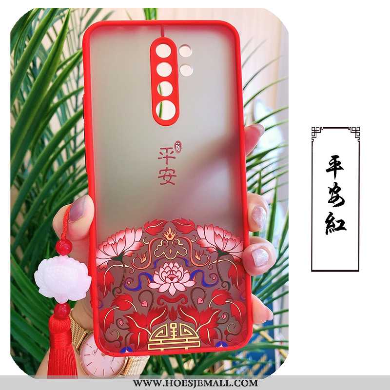 Hoesje Xiaomi Redmi 9 Hanger Reliëf Ring Schrobben Chinese Stijl Zacht Rood