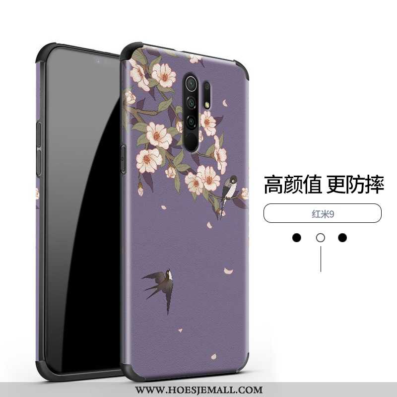 Hoes Xiaomi Redmi 9 Leer Patroon All Inclusive Hoesje Schrobben Bescherming Purper