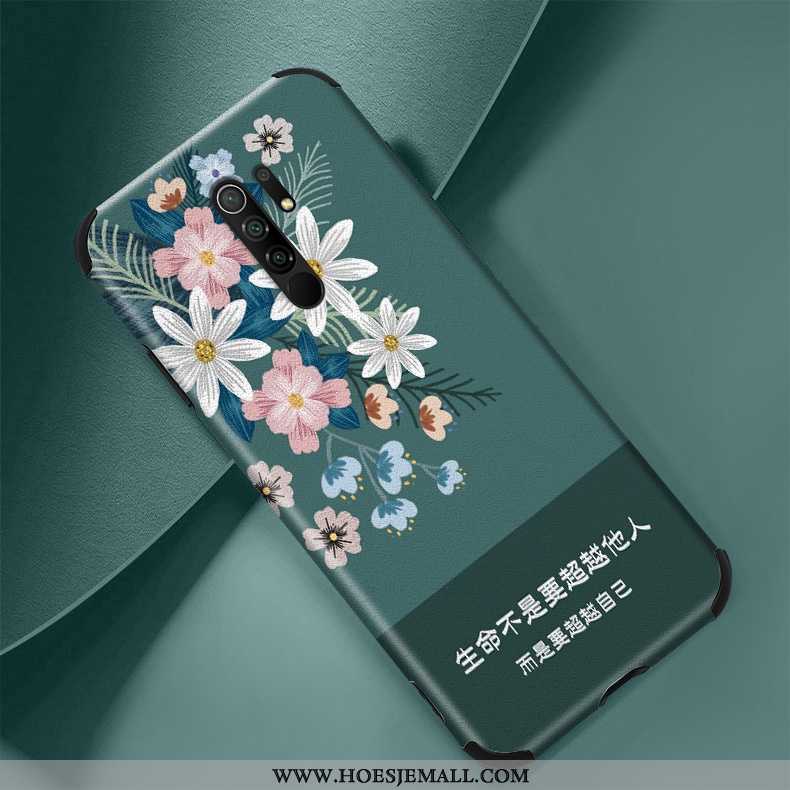 Hoes Xiaomi Redmi 9 Patroon Super Vintage Rood Bloemen Hoesje Bescherming Groen