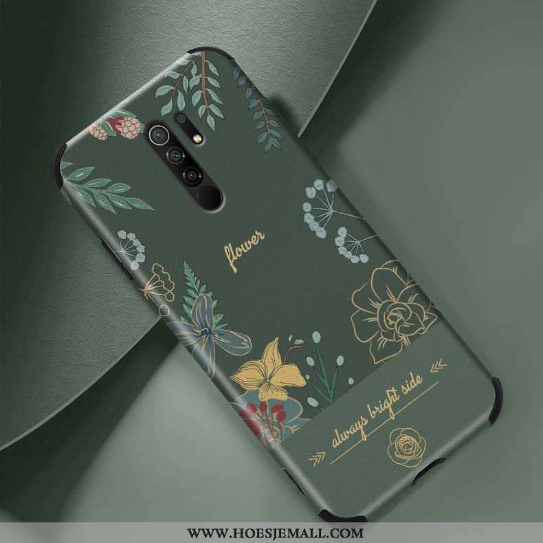 Hoes Xiaomi Redmi 9 Patroon Super Vintage Rood Bloemen Hoesje Bescherming Groen