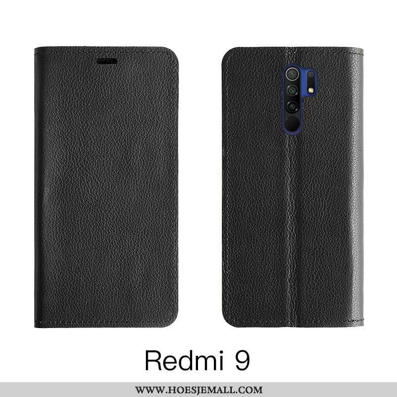 Hoes Xiaomi Redmi 9 Bescherming Leren Hoesje Anti-fall Donkerblauw Koe Rood Kaart Donkerblauwe