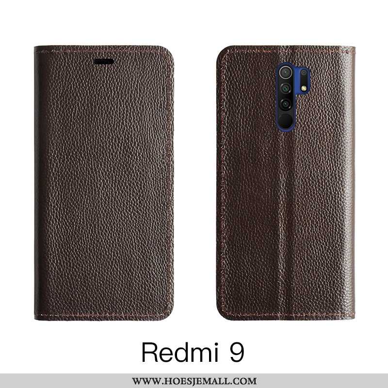 Hoes Xiaomi Redmi 9 Bescherming Leren Hoesje Anti-fall Donkerblauw Koe Rood Kaart Donkerblauwe