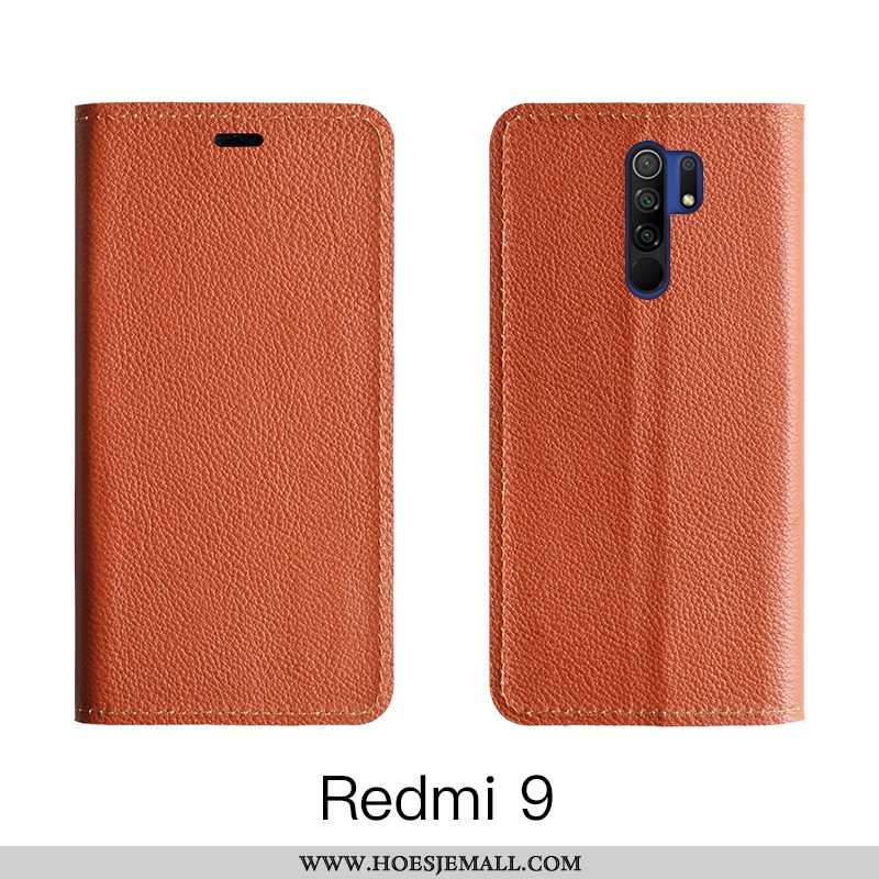 Hoes Xiaomi Redmi 9 Bescherming Leren Hoesje Anti-fall Donkerblauw Koe Rood Kaart Donkerblauwe