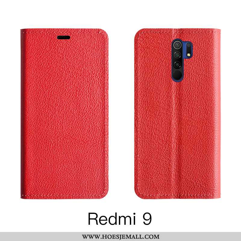 Hoes Xiaomi Redmi 9 Bescherming Leren Hoesje Anti-fall Donkerblauw Koe Rood Kaart Donkerblauwe