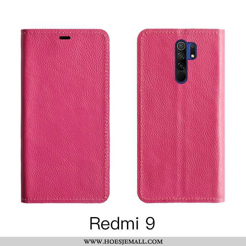 Hoes Xiaomi Redmi 9 Bescherming Leren Hoesje Anti-fall Donkerblauw Koe Rood Kaart Donkerblauwe