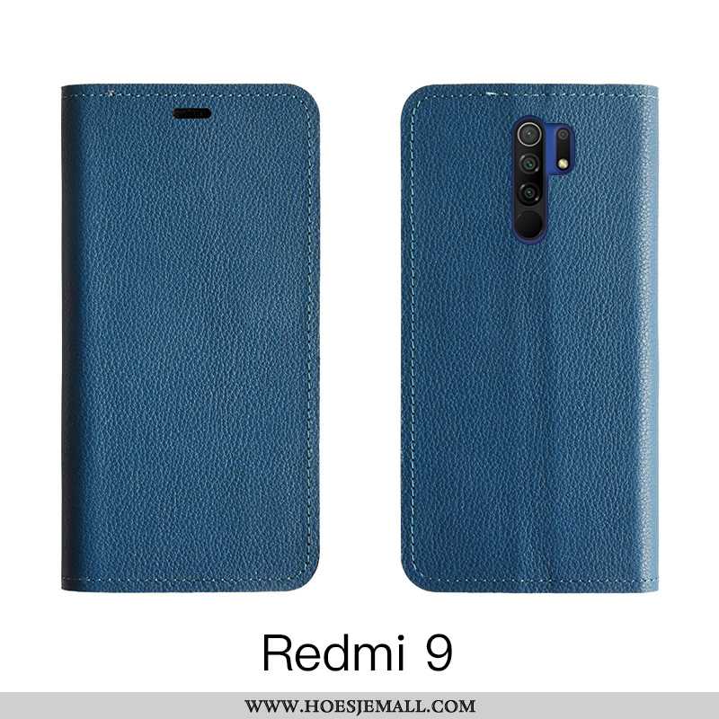 Hoes Xiaomi Redmi 9 Bescherming Leren Hoesje Anti-fall Donkerblauw Koe Rood Kaart Donkerblauwe