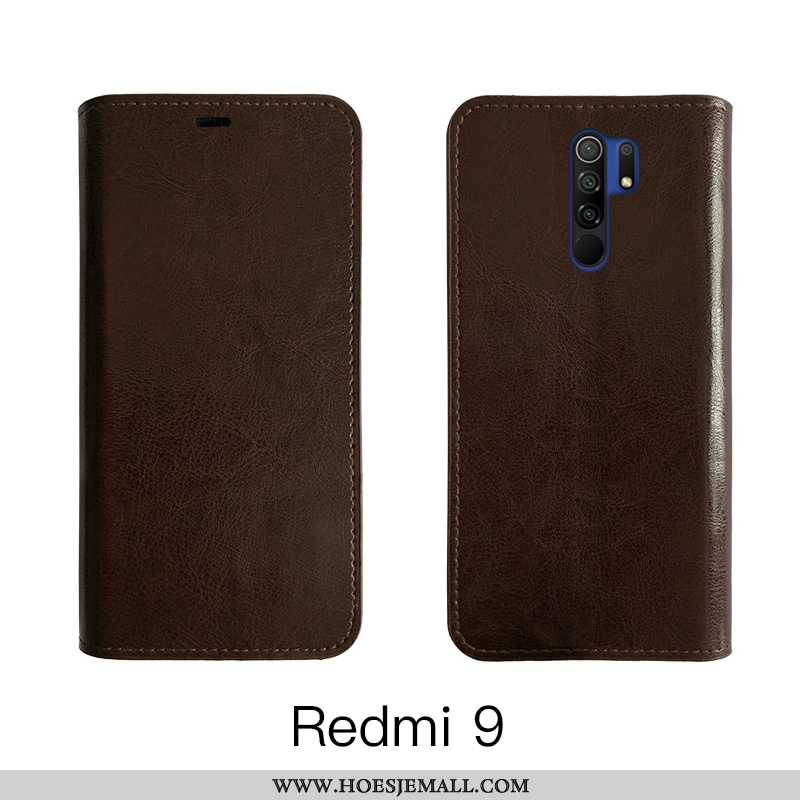 Hoes Xiaomi Redmi 9 Leren Hoesje Echt Leer Koe Mobiele Telefoon All Inclusive Bedrijf Bruin