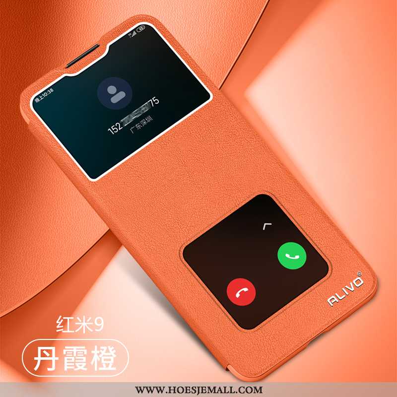 Hoes Xiaomi Redmi 9 Leren Hoesje Zacht Rood Anti-fall Folio Siliconen All Inclusive