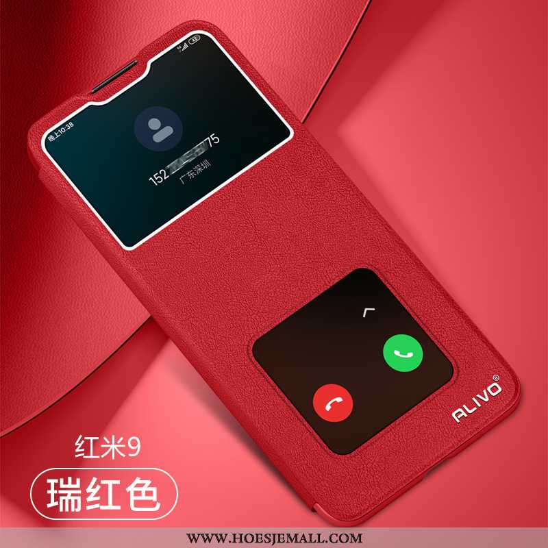 Hoes Xiaomi Redmi 9 Leren Hoesje Zacht Rood Anti-fall Folio Siliconen All Inclusive