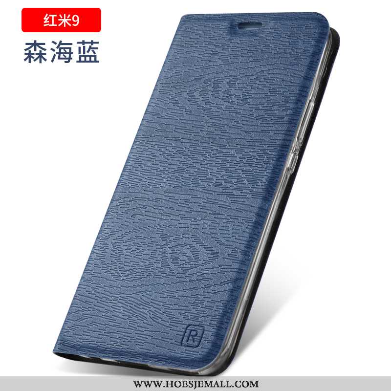 Hoesje Xiaomi Redmi 9 Siliconen Bescherming Leren Rood Mobiele Telefoon Zacht Donkerblauwe