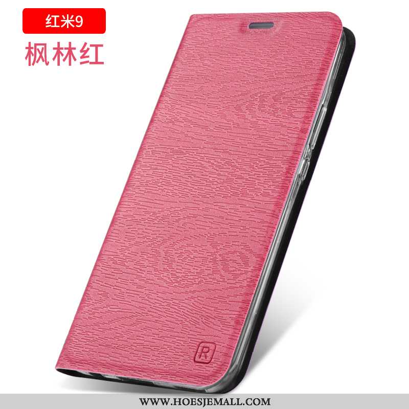 Hoesje Xiaomi Redmi 9 Siliconen Bescherming Leren Rood Mobiele Telefoon Zacht Donkerblauwe