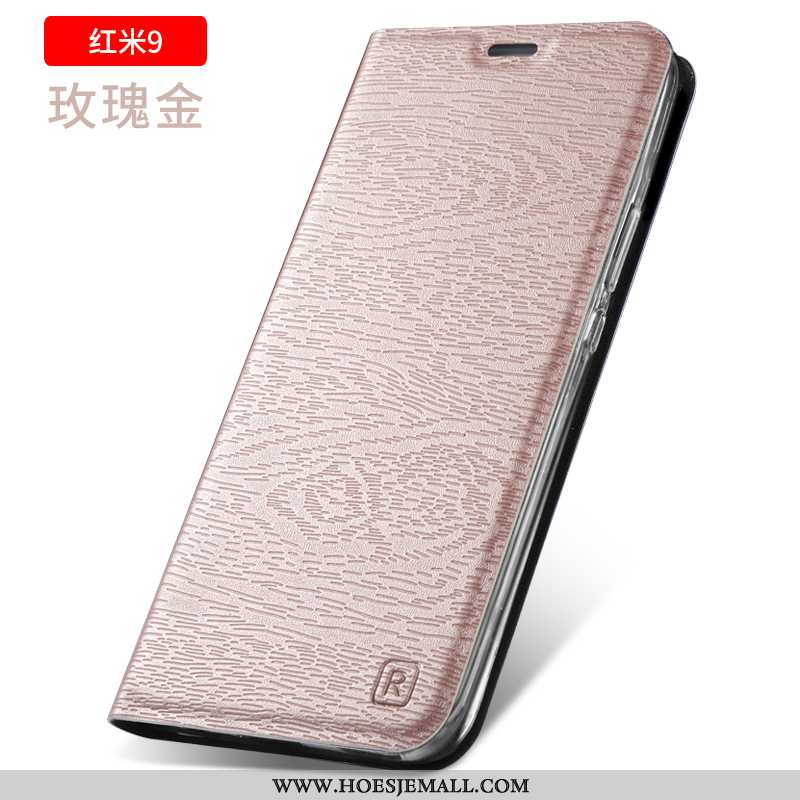 Hoesje Xiaomi Redmi 9 Siliconen Bescherming Leren Rood Mobiele Telefoon Zacht Donkerblauwe