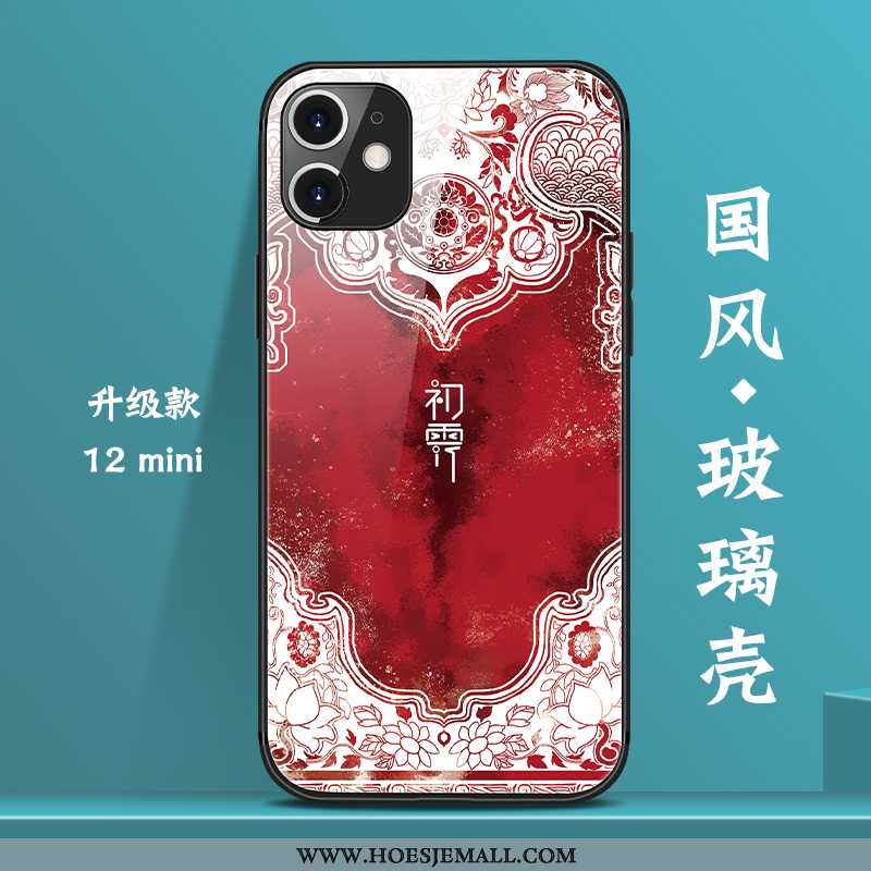 Hoesje iPhone 12 Mini Glas Persoonlijk Net Red Blauw Wind Chinese Stijl Blauwe