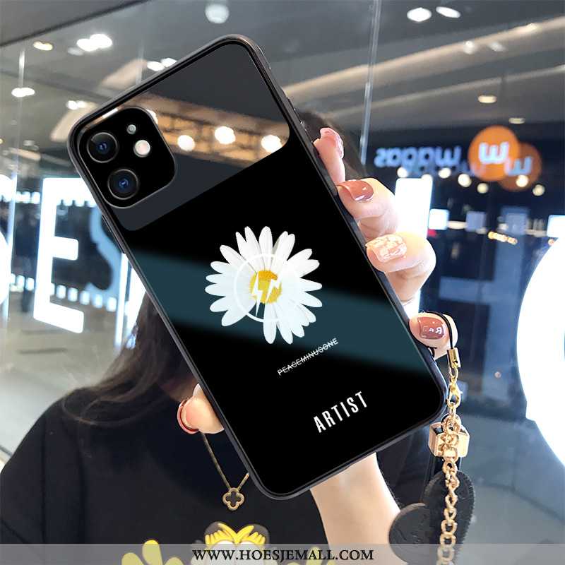 Hoesje iPhone 12 Mini Glas Mode Tempereren Bloemen Hoes Mobiele Telefoon Zwart Zwarte