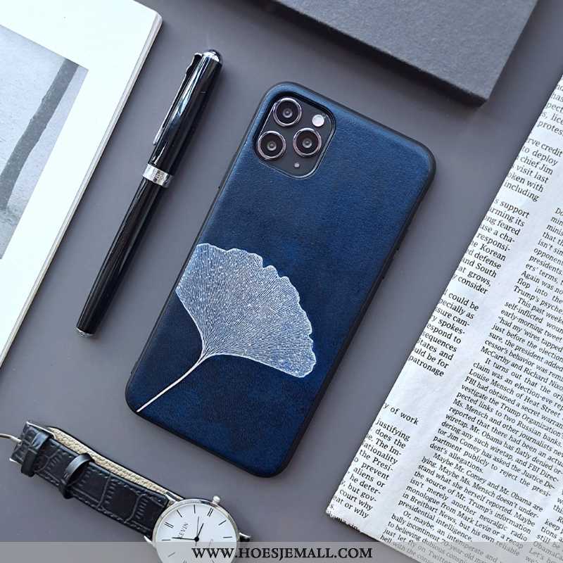 Hoesje iPhone 12 Pro Max Echt Leer Leren Chinese Stijl Mobiele Telefoon Anti-fall Zilver All Inclusi