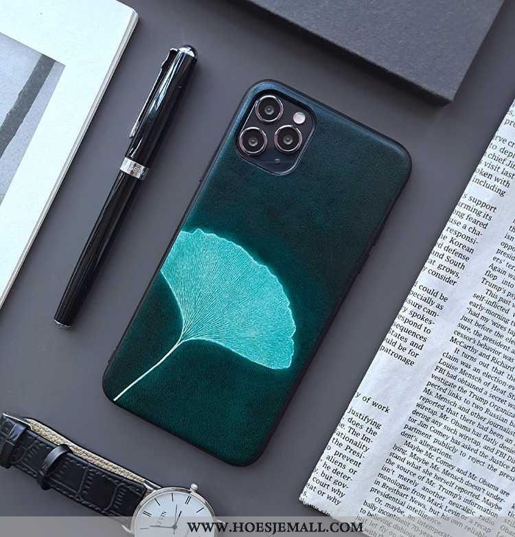 Hoesje iPhone 12 Pro Max Echt Leer Leren Chinese Stijl Mobiele Telefoon Anti-fall Zilver All Inclusi