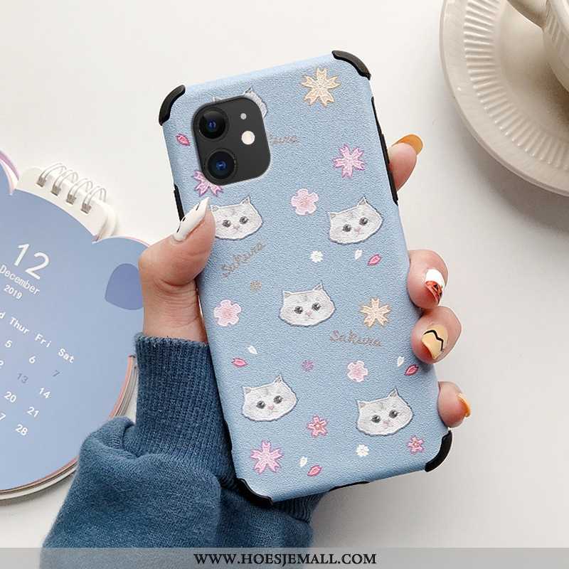 Hoes iPhone 12 Bescherming Leren Hoesje Zacht Kat Mini Patroon Witte