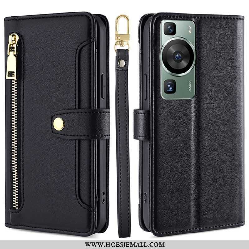 Leren Hoesje voor Huawei P60 Pro Lanyard En Schouderband