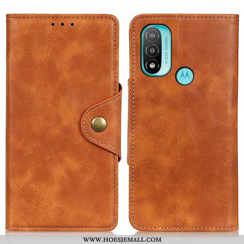 Flip Case voor Moto E40 / E30 / E20 Vintage Kunstleer En Knop