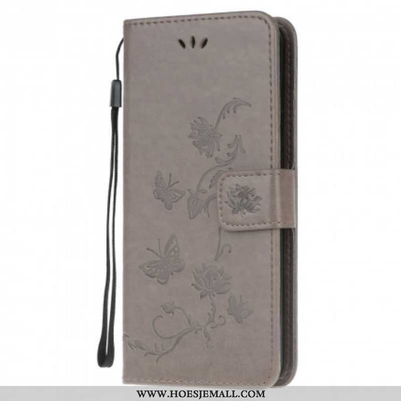 Folio-hoesje voor Moto G100 Met Ketting String Vlinders En Bloemen