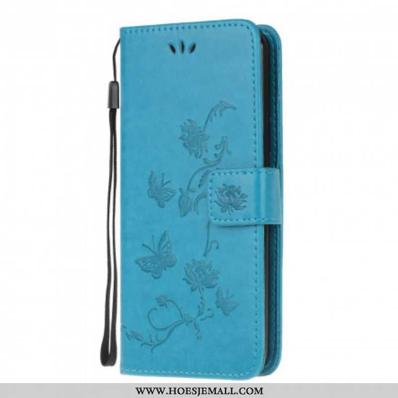 Folio-hoesje voor Moto G100 Met Ketting String Vlinders En Bloemen