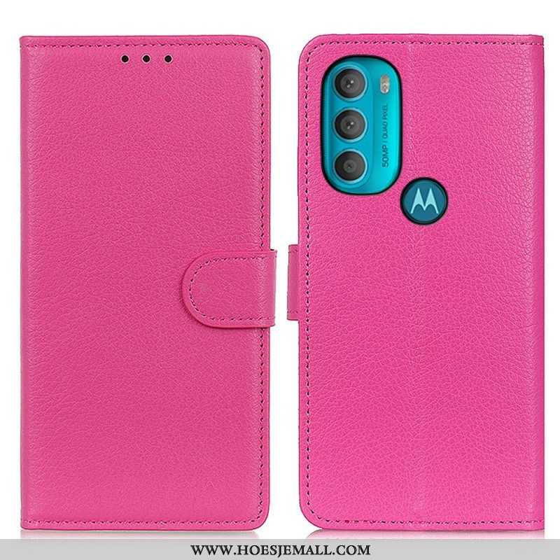 Folio-hoesje voor Moto G71 5G Traditioneel Lychee