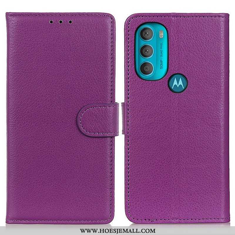 Folio-hoesje voor Moto G71 5G Traditioneel Lychee