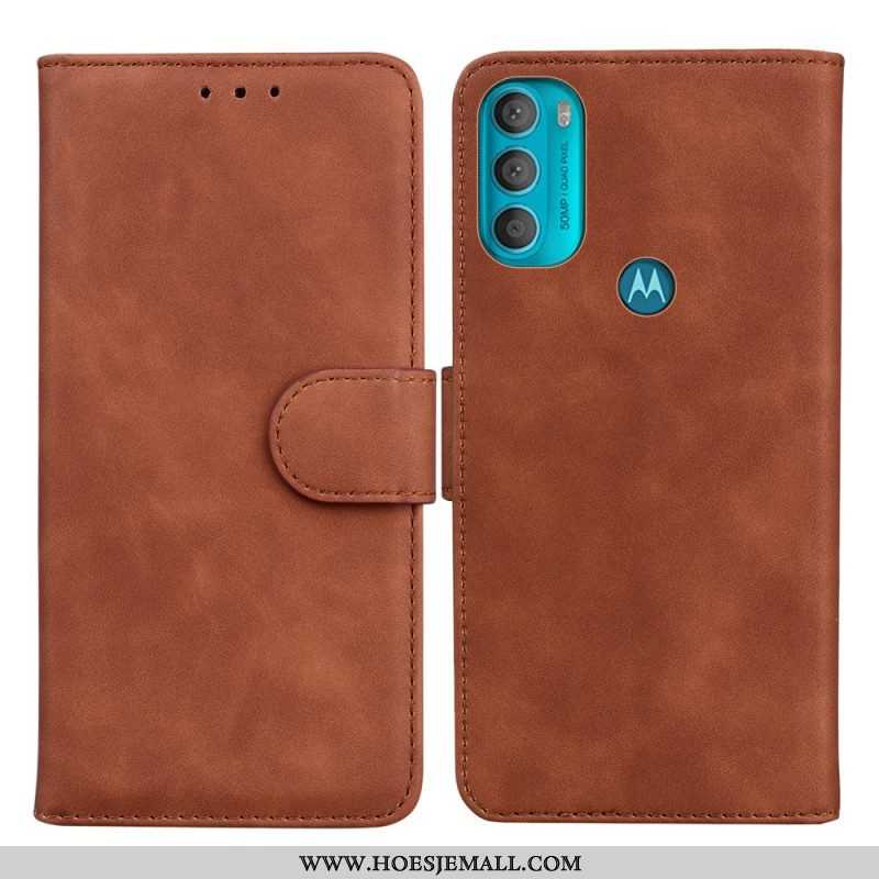 Flip Case voor Moto G71 5G Monochroom Leereffect