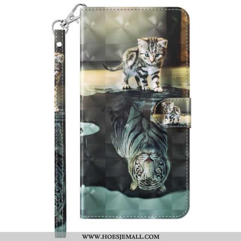 Folio-hoesje voor Moto G73 5G Met Ketting Strappy Kitten Droom