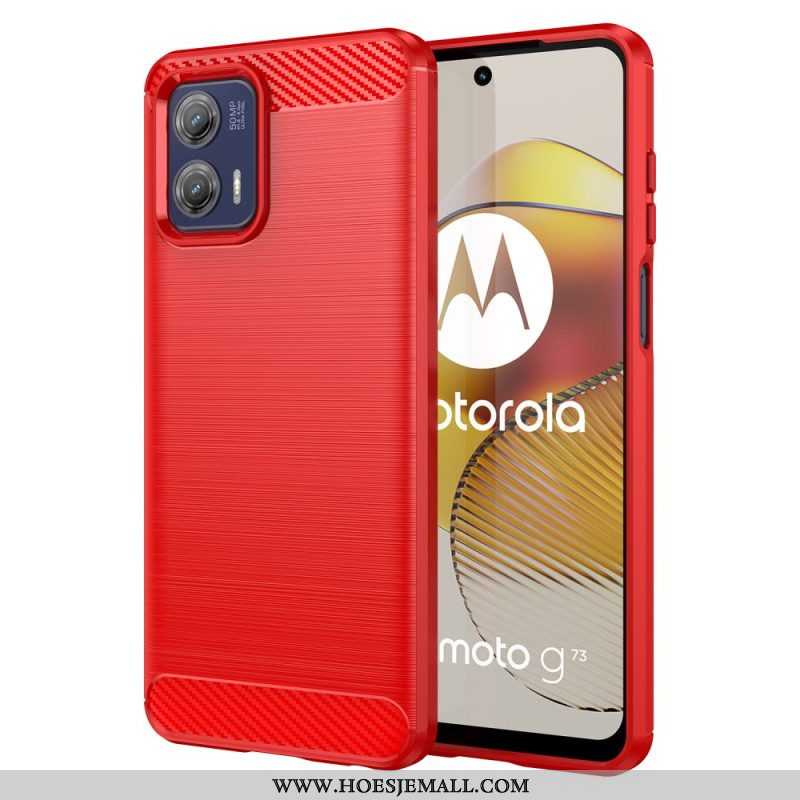 Hoesje voor Moto G73 5G Geborstelde Koolstofvezel