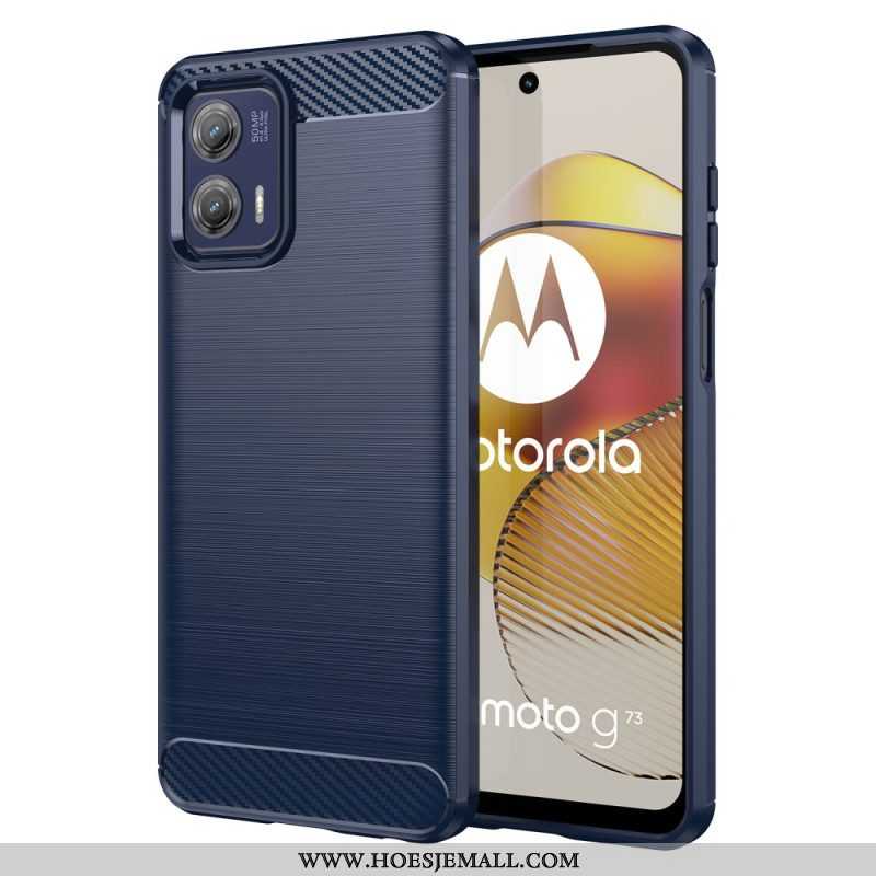 Hoesje voor Moto G73 5G Geborstelde Koolstofvezel