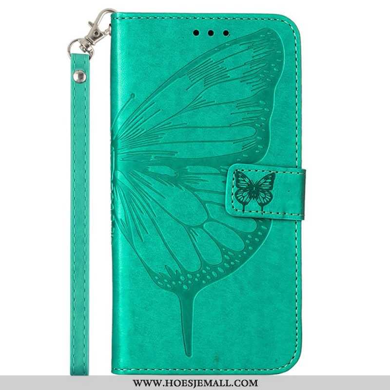 Folio-hoesje voor Moto G73 5G Met Ketting Strappy Bloemenvlinder