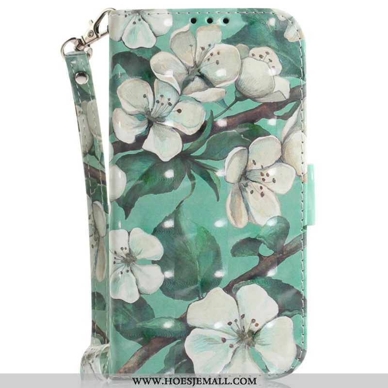 Folio-hoesje voor Moto G73 5G Met Ketting Witte Bloemen Met Bandjes