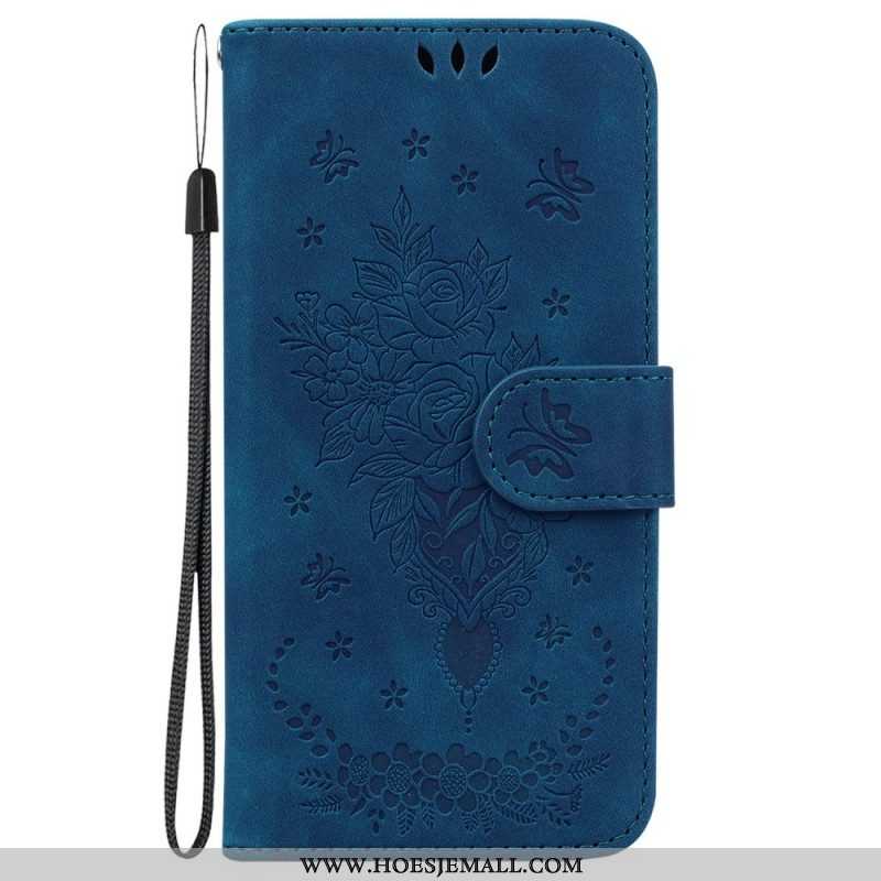 Flip Case voor Moto G73 5G Met Ketting Strappy Rozen En Vlinders