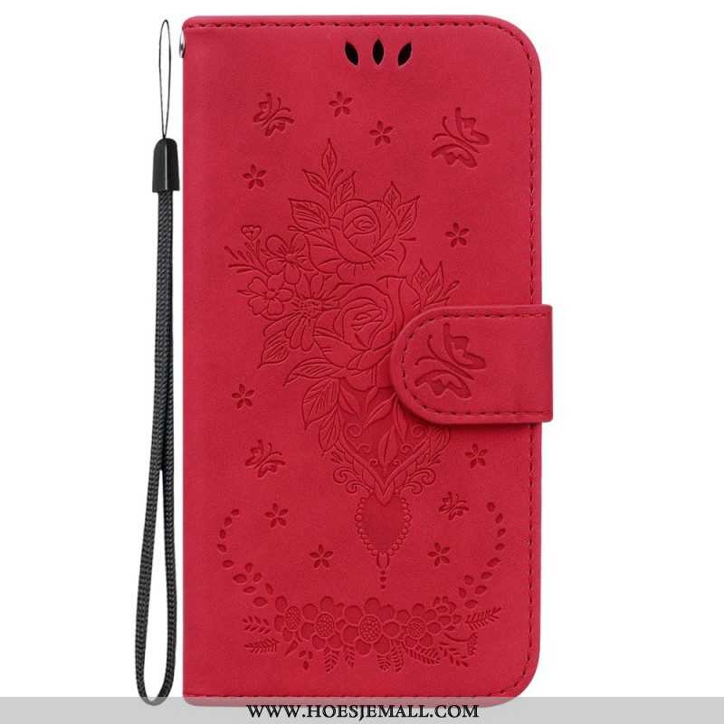 Flip Case voor Moto G73 5G Met Ketting Strappy Rozen En Vlinders