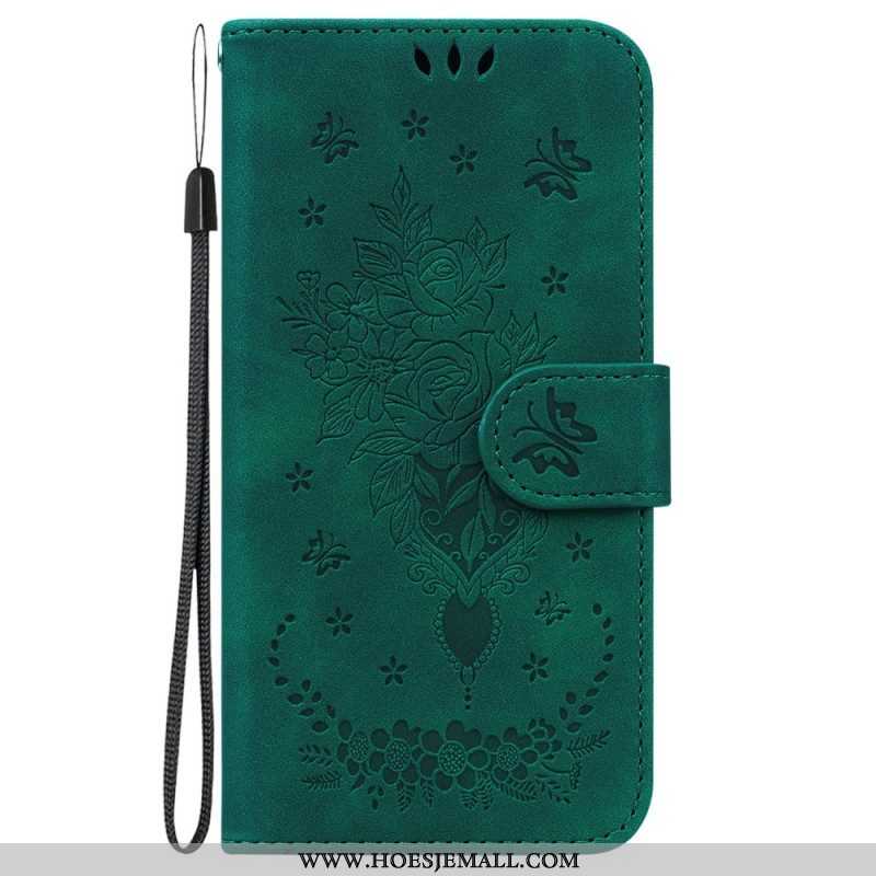 Flip Case voor Moto G73 5G Met Ketting Strappy Rozen En Vlinders