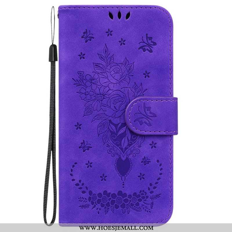 Flip Case voor Moto G73 5G Met Ketting Strappy Rozen En Vlinders