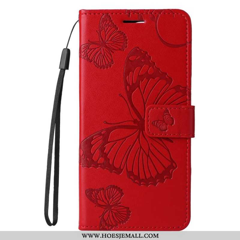 Flip Case voor Moto G73 5G Met Ketting Gigantische Riemvlinders