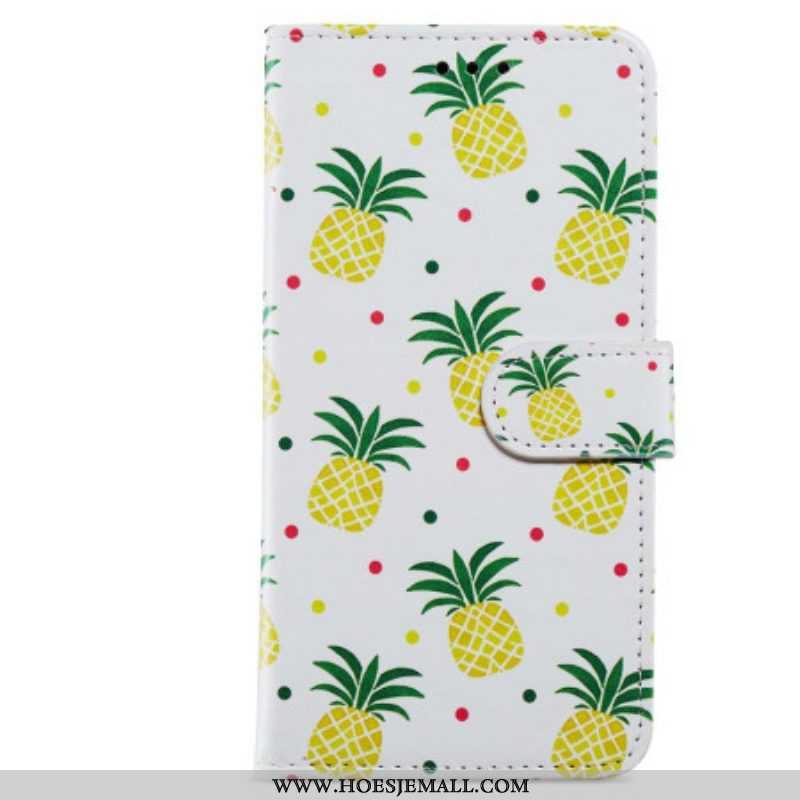 Leren Hoesje voor Moto G73 5G Met Ketting Ananas Met Bandjes