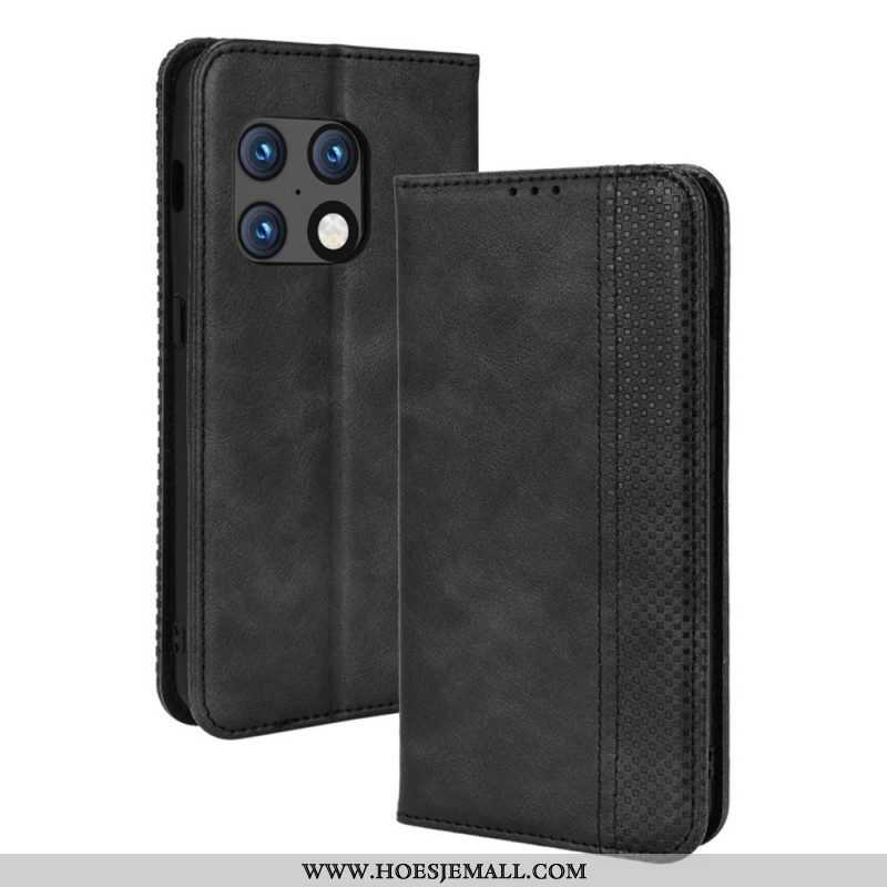 Bescherming Hoesje voor OnePlus 10 Pro 5G Folio-hoesje Gestileerd Vintage Leereffect