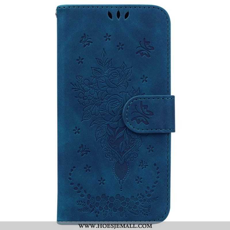 Flip Case voor OnePlus 10 Pro 5G Met Ketting Strappy Rozen En Vlinders