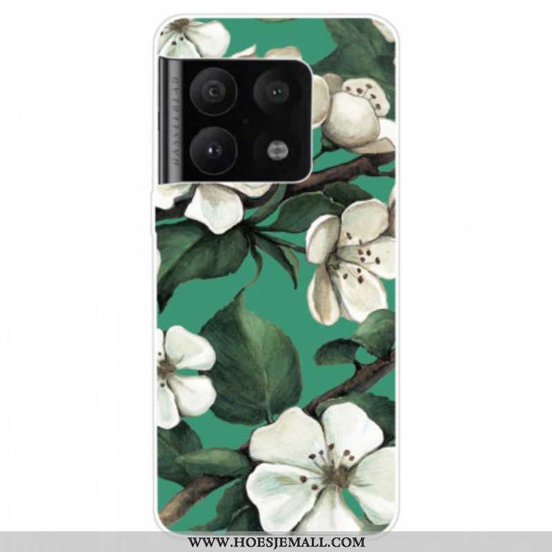 Hoesje voor OnePlus 10 Pro 5G Geschilderde Witte Bloemen