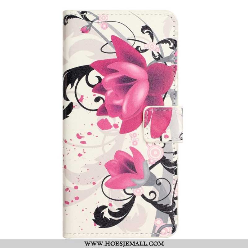 Leren Hoesje voor OnePlus 10T 5G Tropische Bloemen