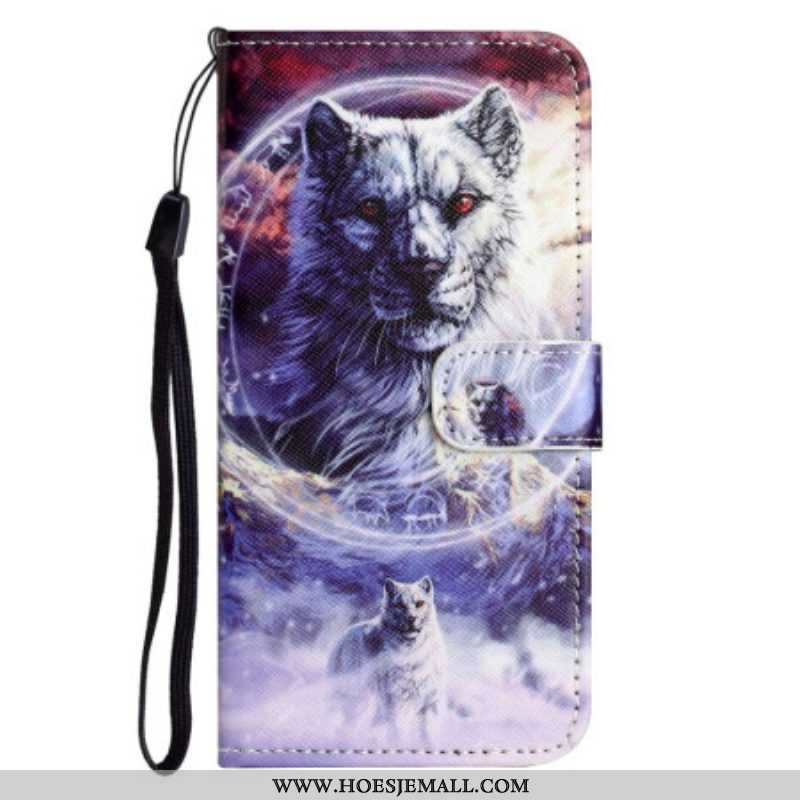 Leren Hoesje voor OnePlus 10T 5G Met Ketting Lanyard Wolf