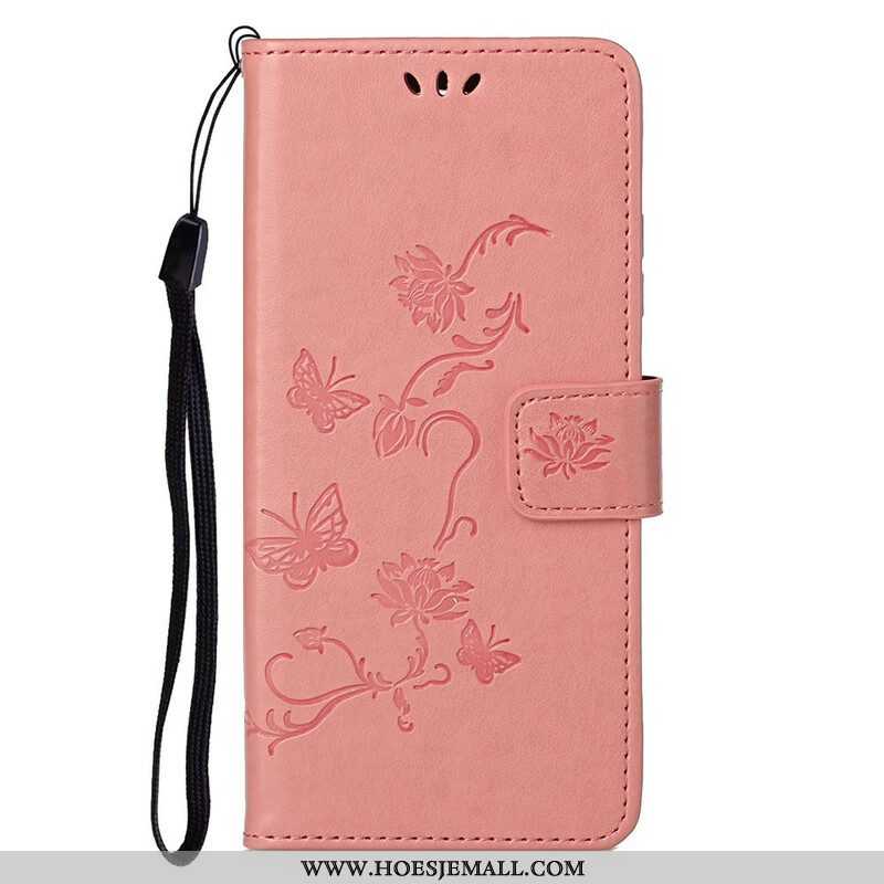 Flip Case voor OnePlus Nord 2 5G Met Ketting String Vlinders En Bloemen