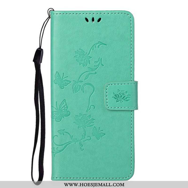 Flip Case voor OnePlus Nord 2 5G Met Ketting String Vlinders En Bloemen