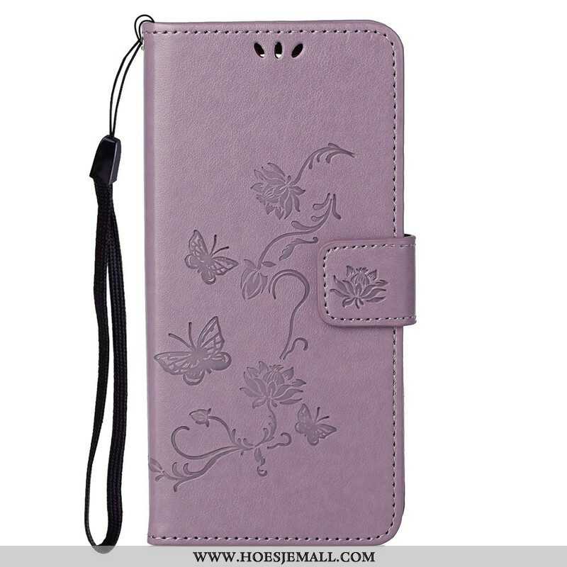 Flip Case voor OnePlus Nord 2 5G Met Ketting String Vlinders En Bloemen